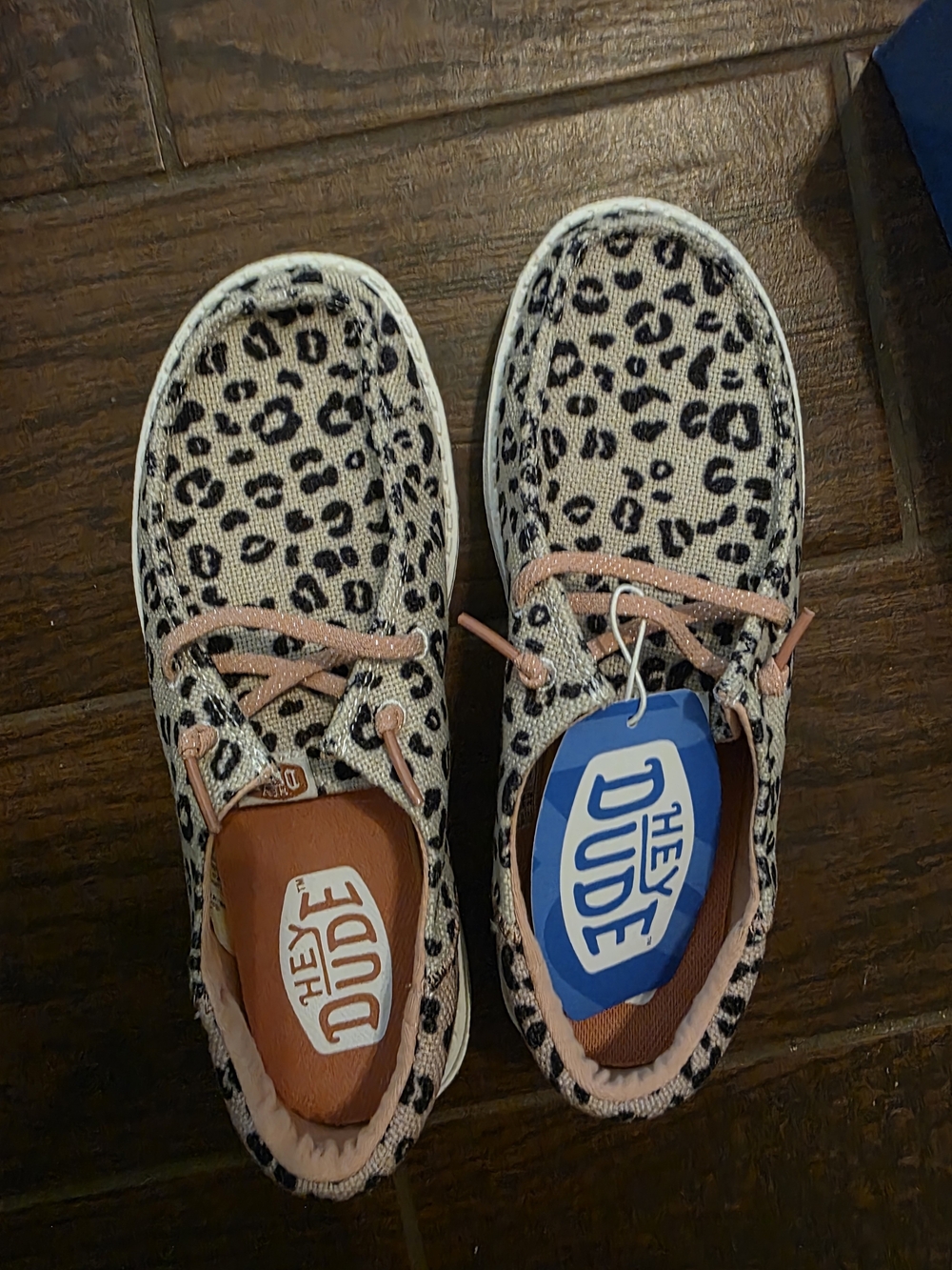 Hey Dude Kids' Leopard Print Slip-On Shoes in Beige and Pink